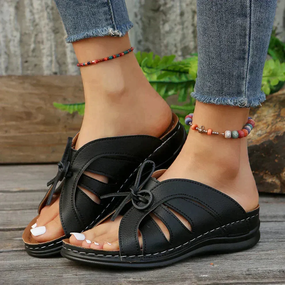Open Toe Lace-Up Sandals | Black | Comfortable and Stylish