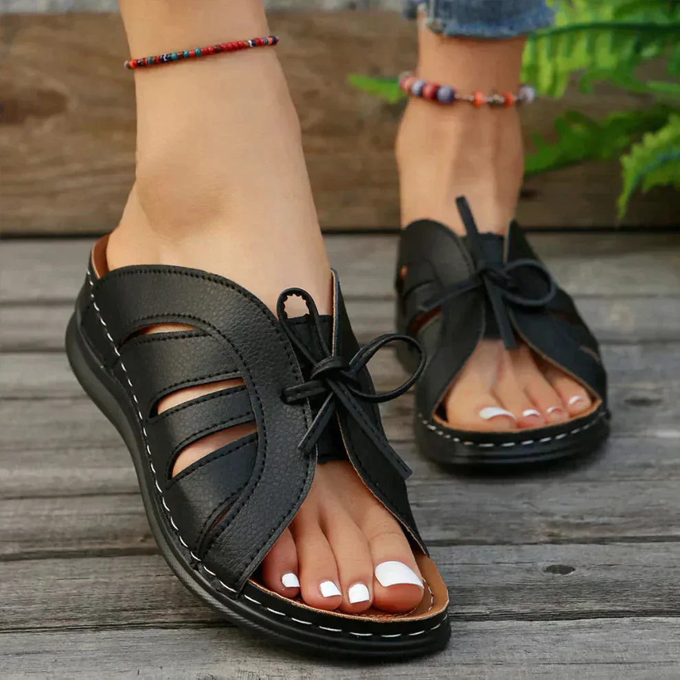 Open Toe Lace-Up Sandals | Black | Comfortable and Stylish
