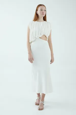 OVERFLOW DRAPE MIDI DRESS | OFF WHITE