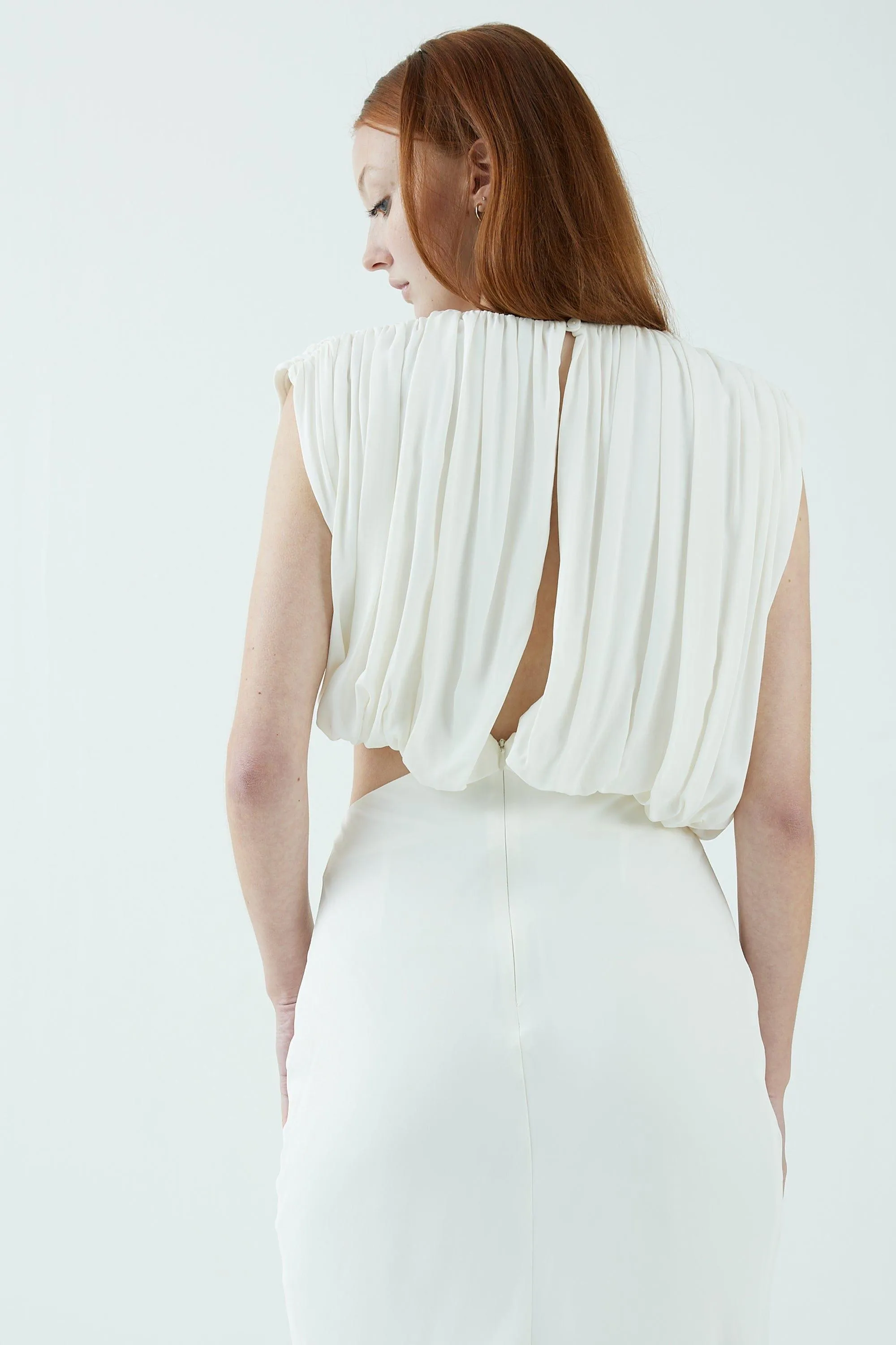 OVERFLOW DRAPE MIDI DRESS | OFF WHITE