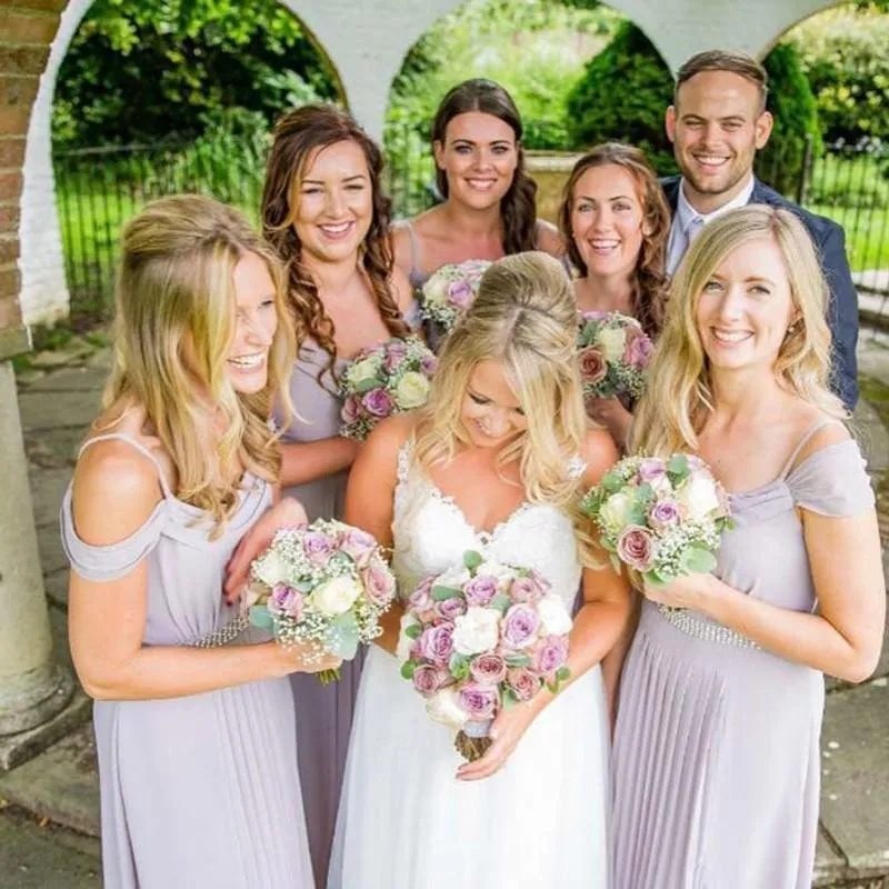 Pale Lilac Chiffon Off Shoulder Cheap Custom Bridesmaid Dresses Online,WGY0283