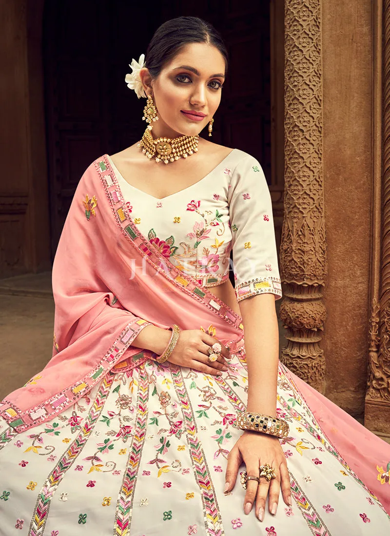 Pearl White Floral Embroidered Traditional Lehenga Choli