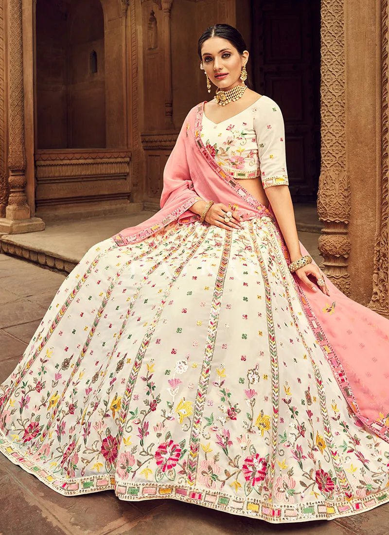 Pearl White Floral Embroidered Traditional Lehenga Choli