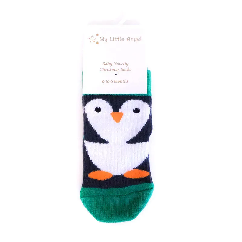 Penguin Baby Socks in Black & Green