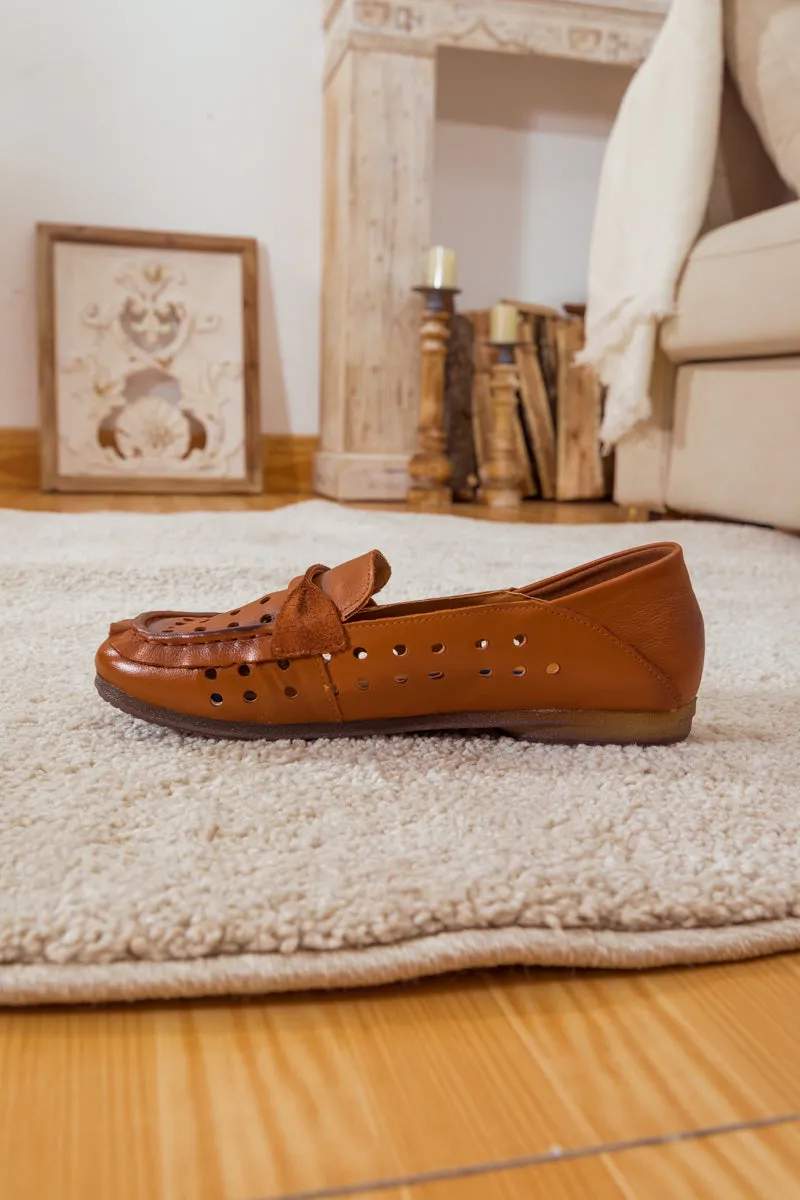 Perforated Leather Loafer - Brown