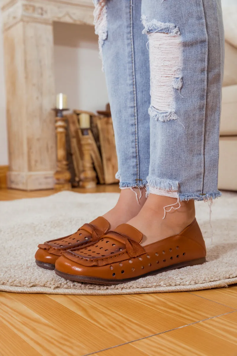 Perforated Leather Loafer - Brown