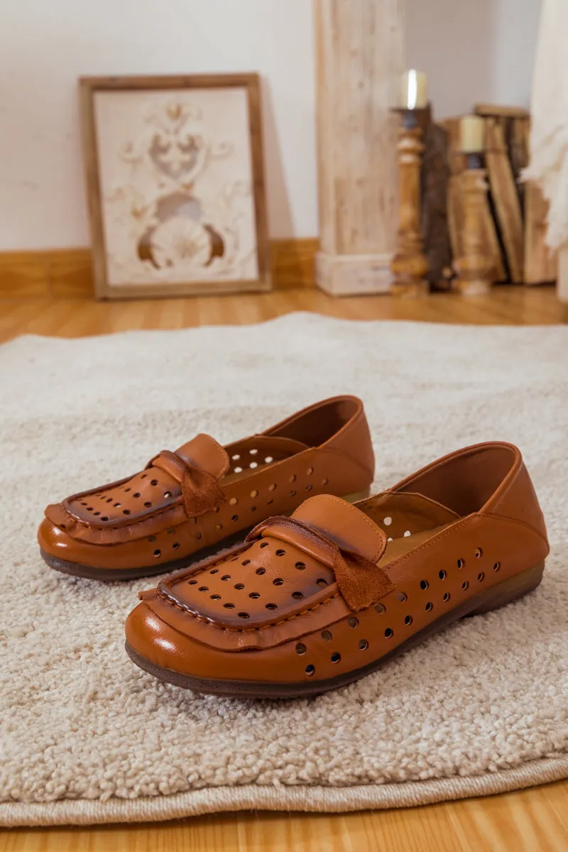 Perforated Leather Loafer - Brown