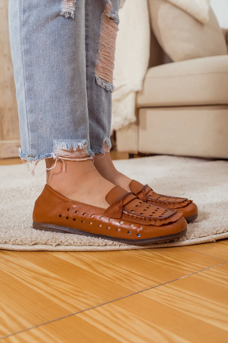 Perforated Leather Loafer - Brown