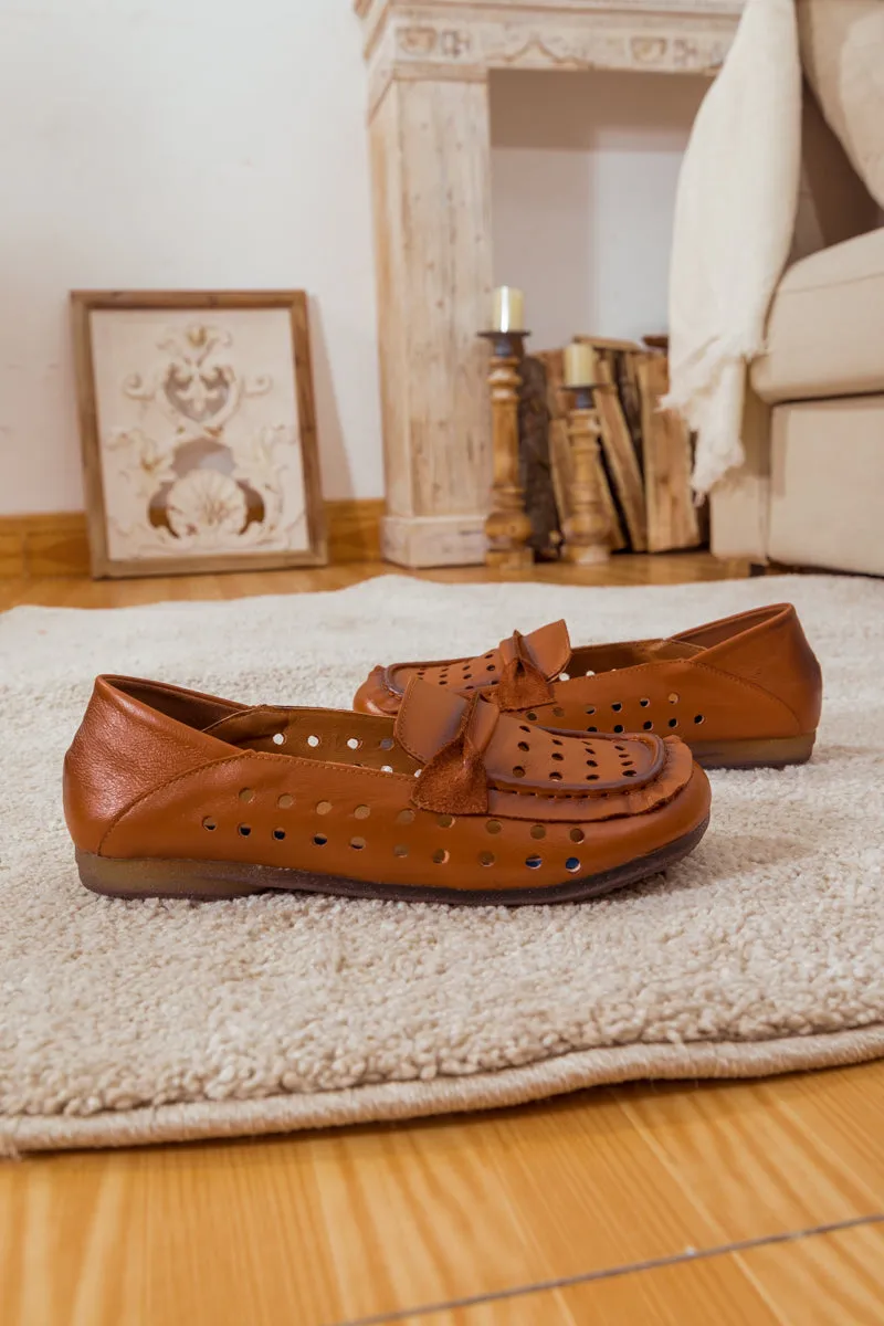 Perforated Leather Loafer - Brown