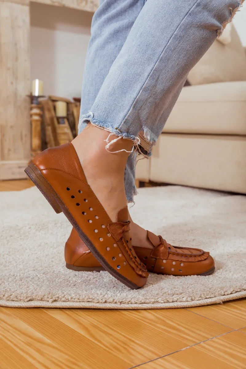 Perforated Leather Loafer - Brown