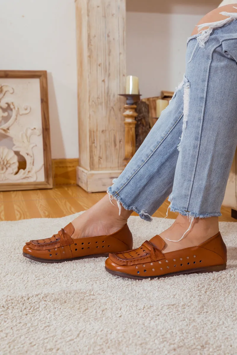 Perforated Leather Loafer - Brown