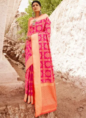 Pink And Orange Digital Indian Patola Silk Saree