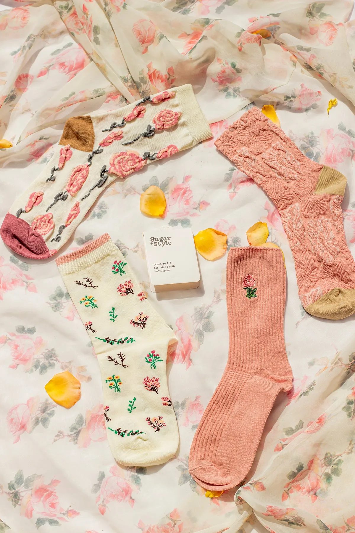 Pink Crinkle Flower Socks