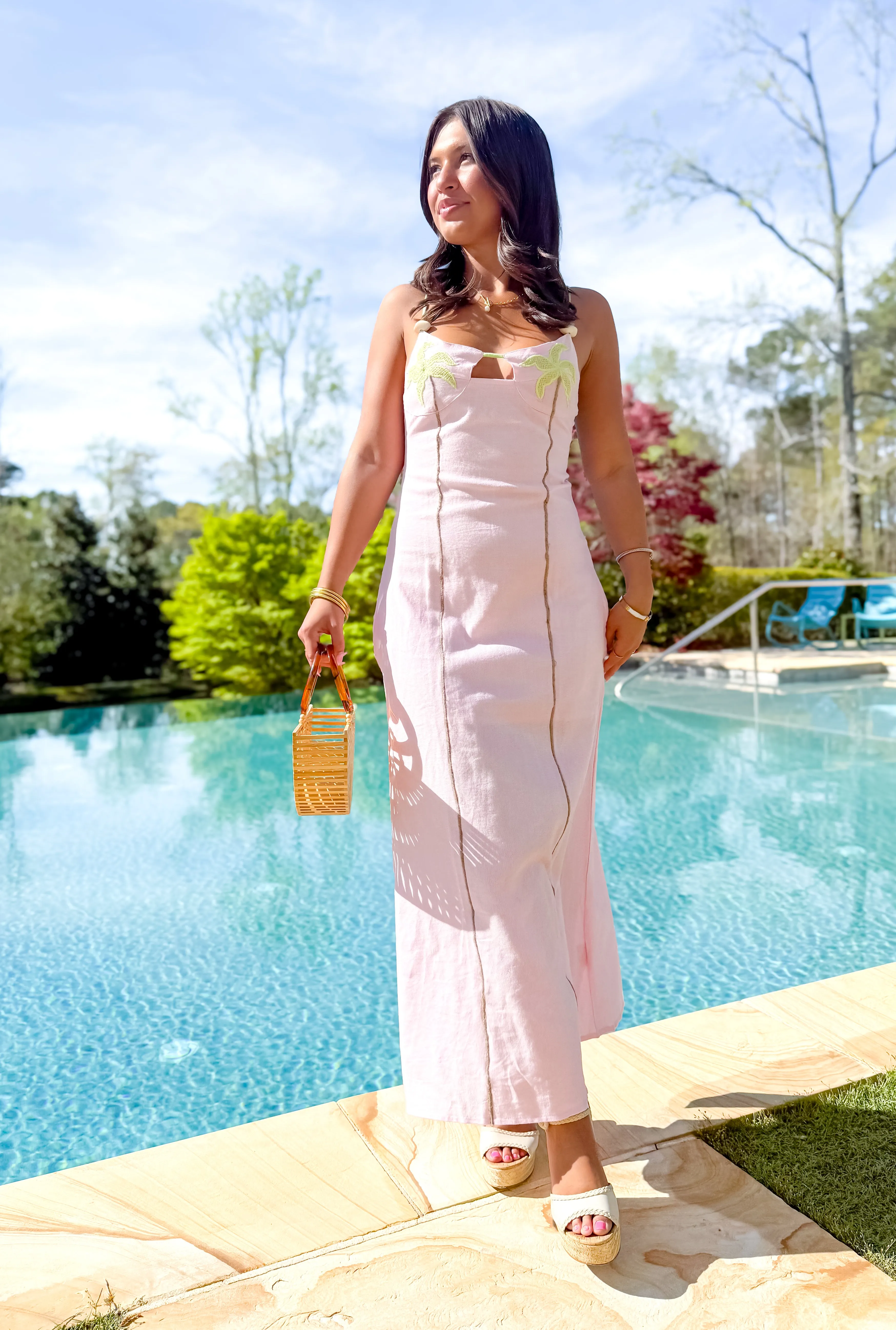 Pink Palms Midi Dress