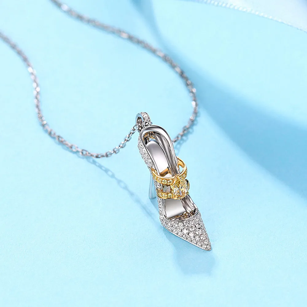 Pink Yellow Diamond High-Heel Shoe Pendant Necklace