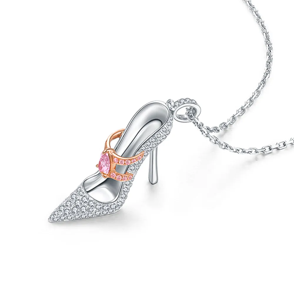 Pink Yellow Diamond High-Heel Shoe Pendant Necklace