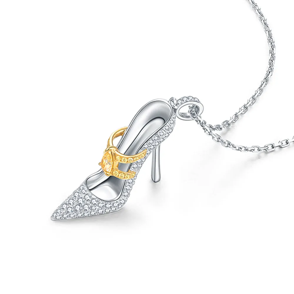 Pink Yellow Diamond High-Heel Shoe Pendant Necklace