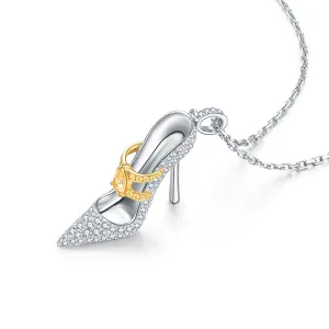 Pink Yellow Diamond High-Heel Shoe Pendant Necklace