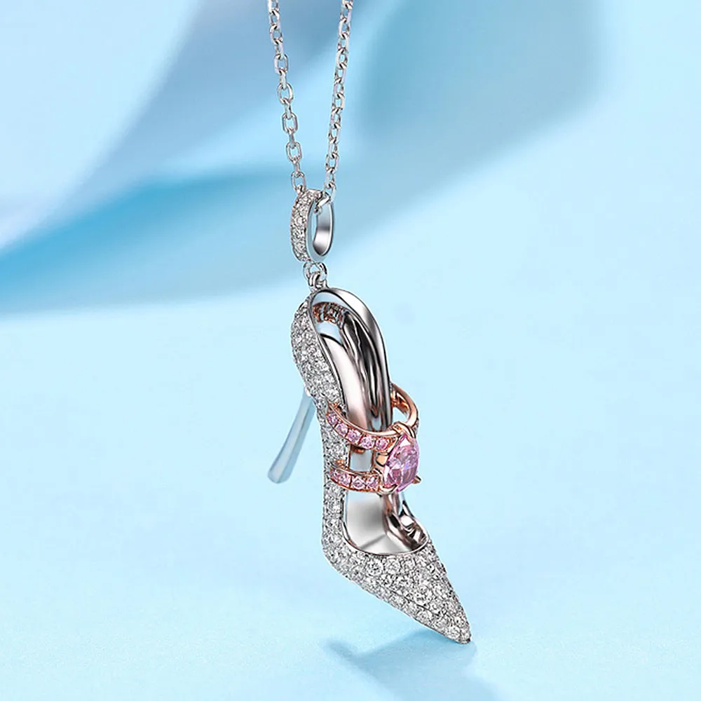 Pink Yellow Diamond High-Heel Shoe Pendant Necklace