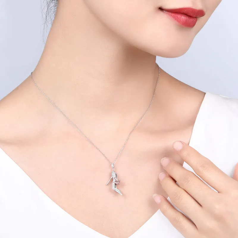 Pink Yellow Diamond High-Heel Shoe Pendant Necklace