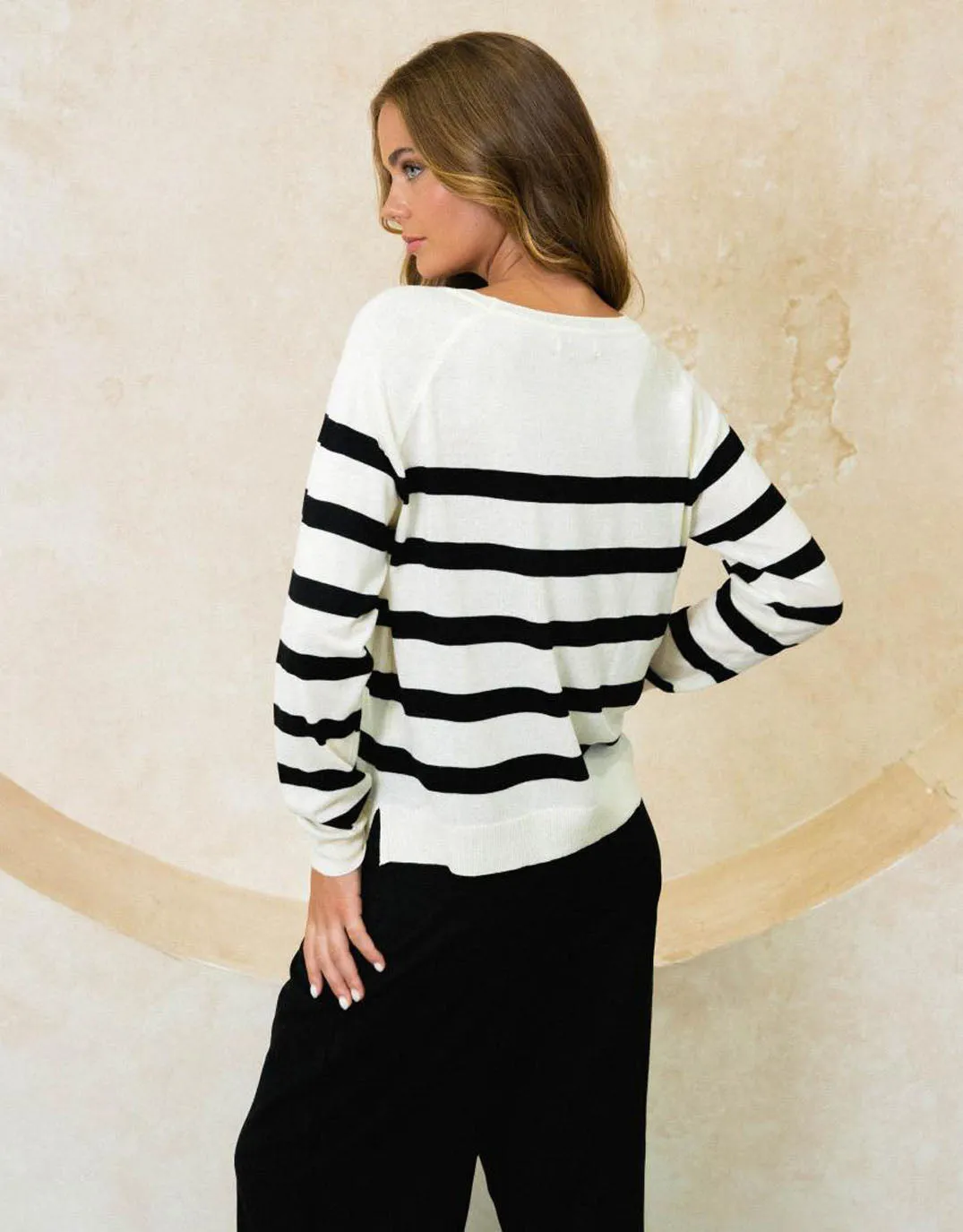 Piper Striped Crew Knit - Ivory/Navy