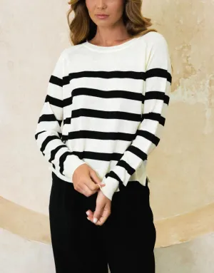 Piper Striped Crew Knit - Ivory/Navy