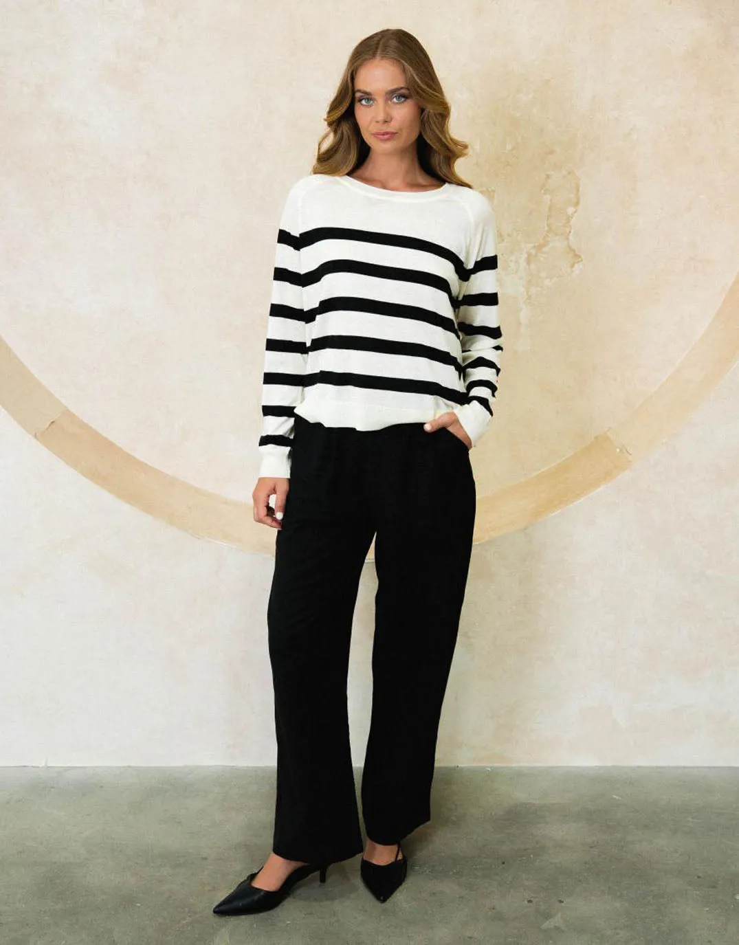 Piper Striped Crew Knit - Ivory/Navy