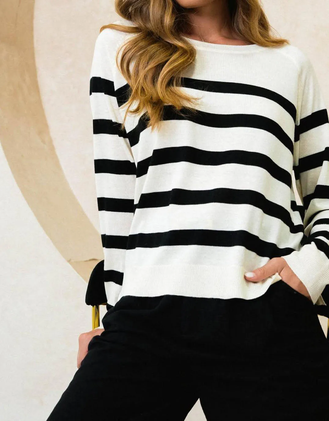 Piper Striped Crew Knit - Ivory/Navy