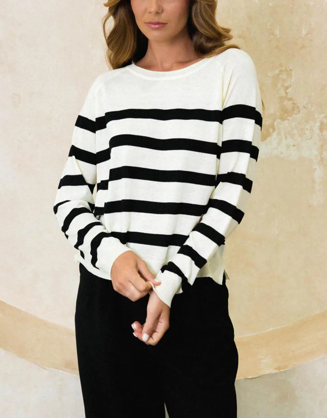 Piper Striped Crew Knit - Ivory/Navy