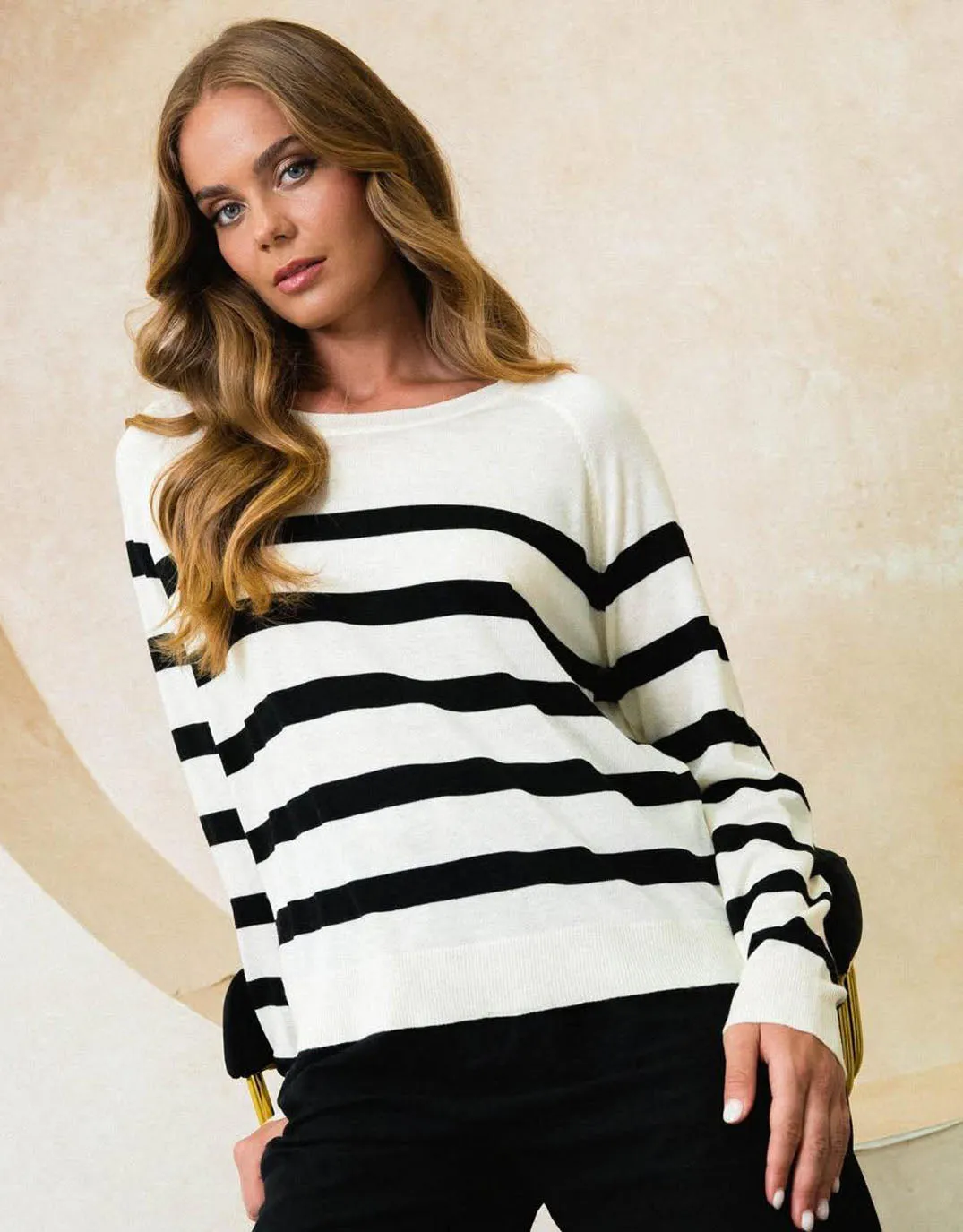 Piper Striped Crew Knit - Ivory/Navy