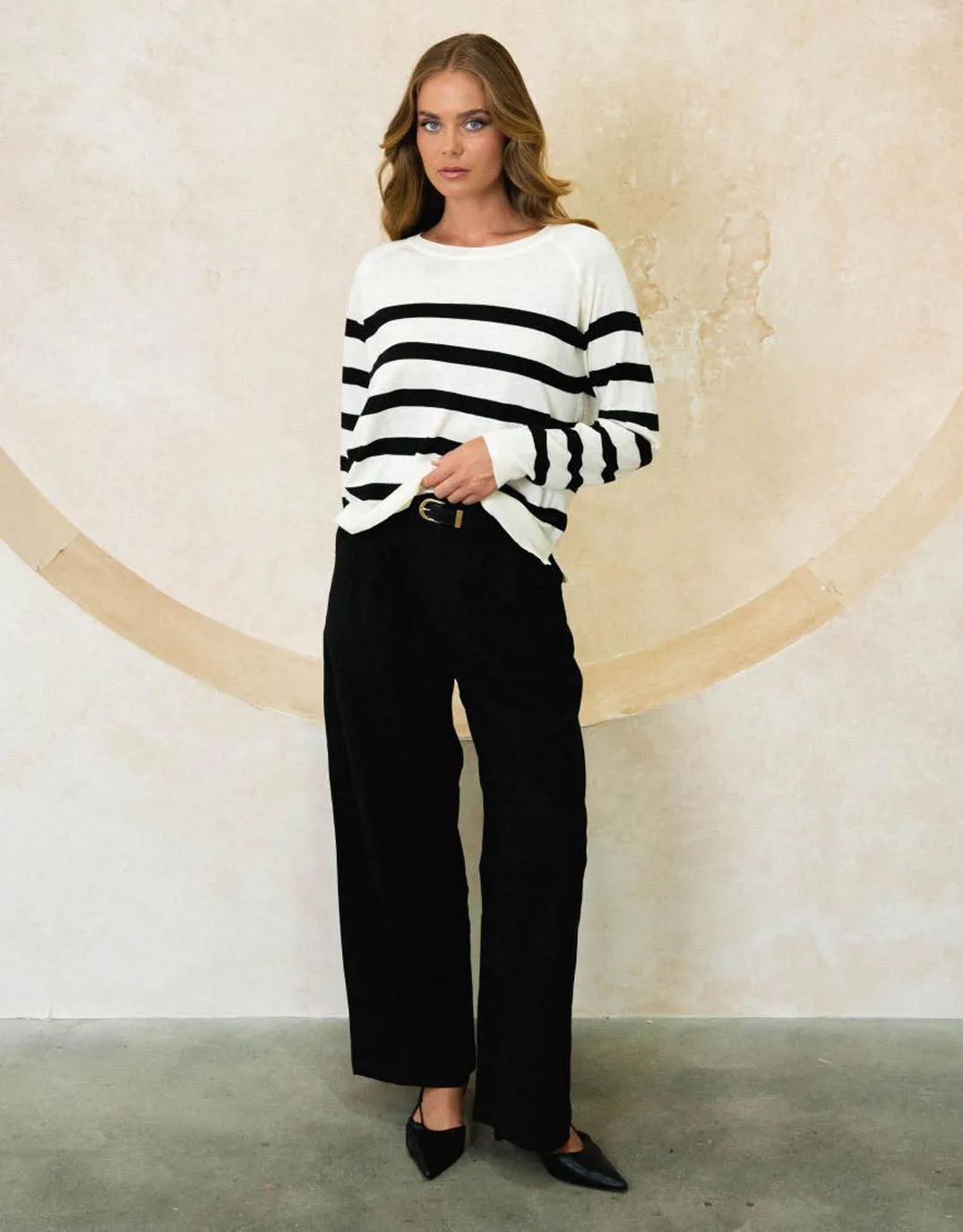 Piper Striped Crew Knit - Ivory/Navy