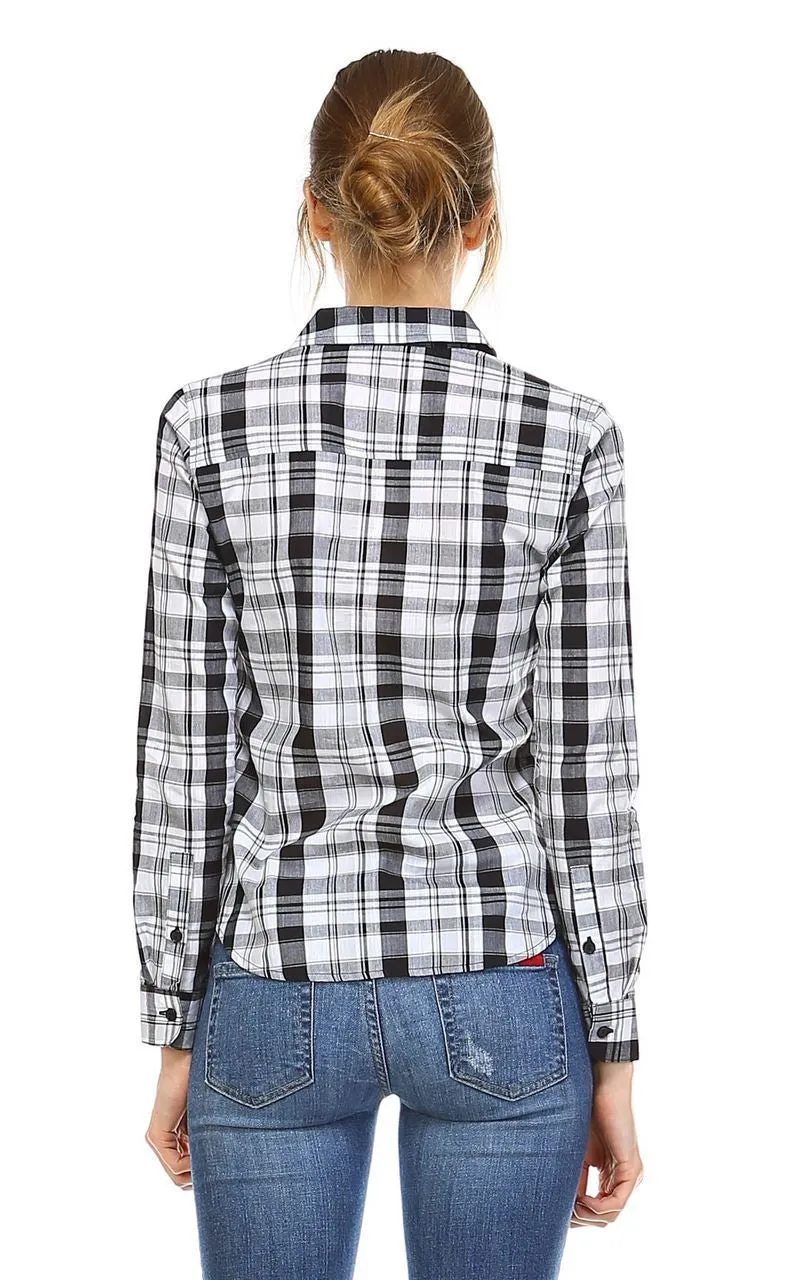 Plaid Shirt Button Up Black White