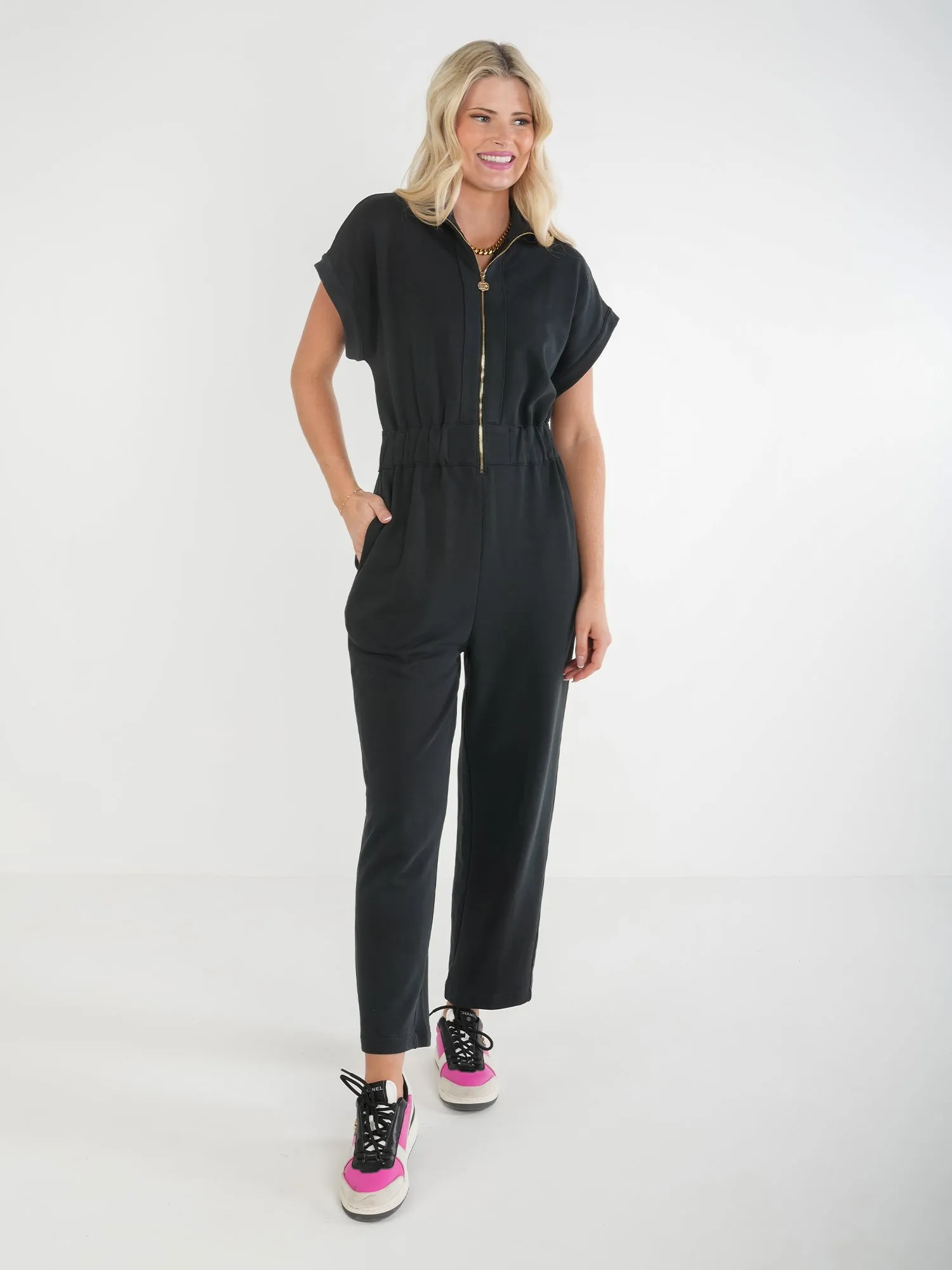 Poppy Jumpsuit in Black French Terry by Emily McCarthy