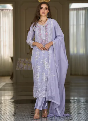 Purple Embroidery Straight Cut Salwar Suit