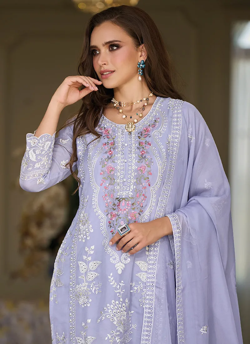 Purple Embroidery Straight Cut Salwar Suit