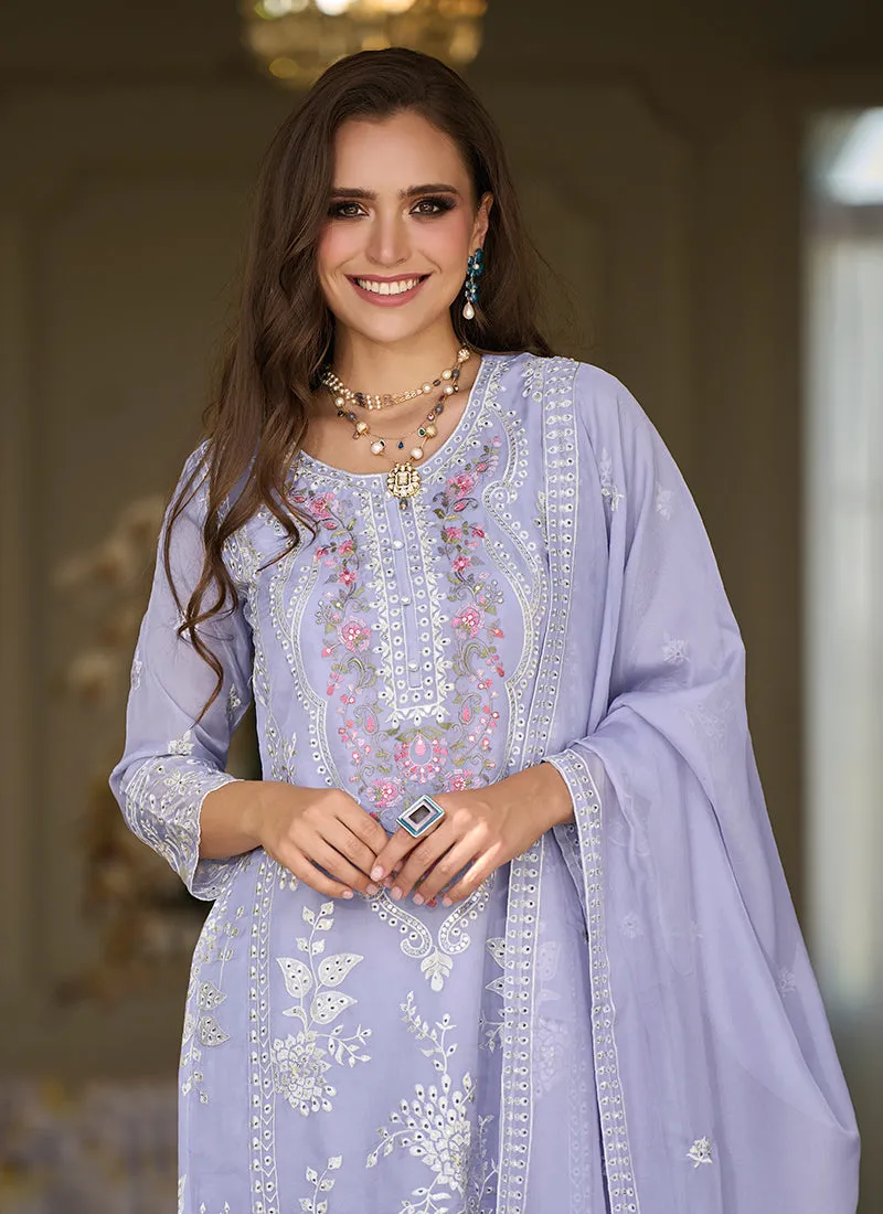 Purple Embroidery Straight Cut Salwar Suit