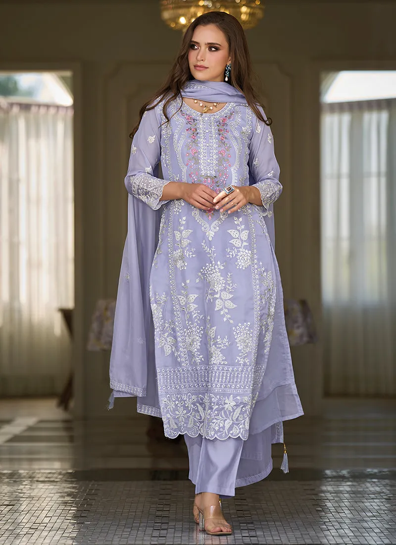Purple Embroidery Straight Cut Salwar Suit
