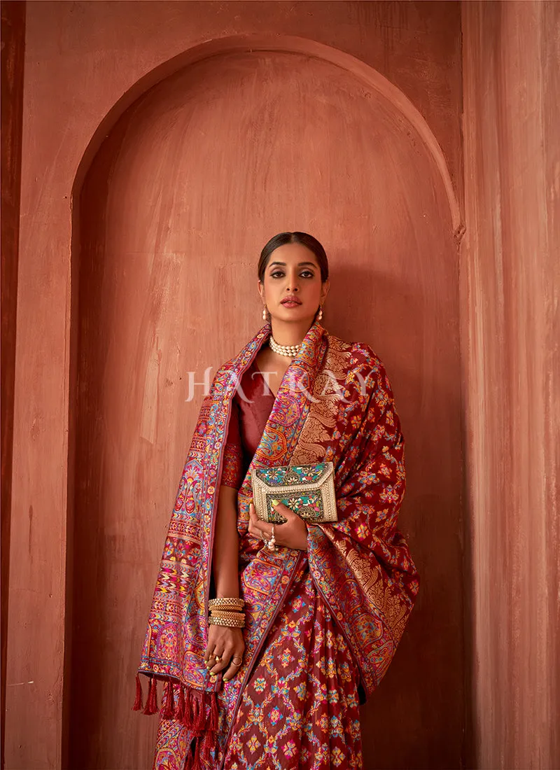 Rani Pink Digital Printed Pashmina Silk Saree