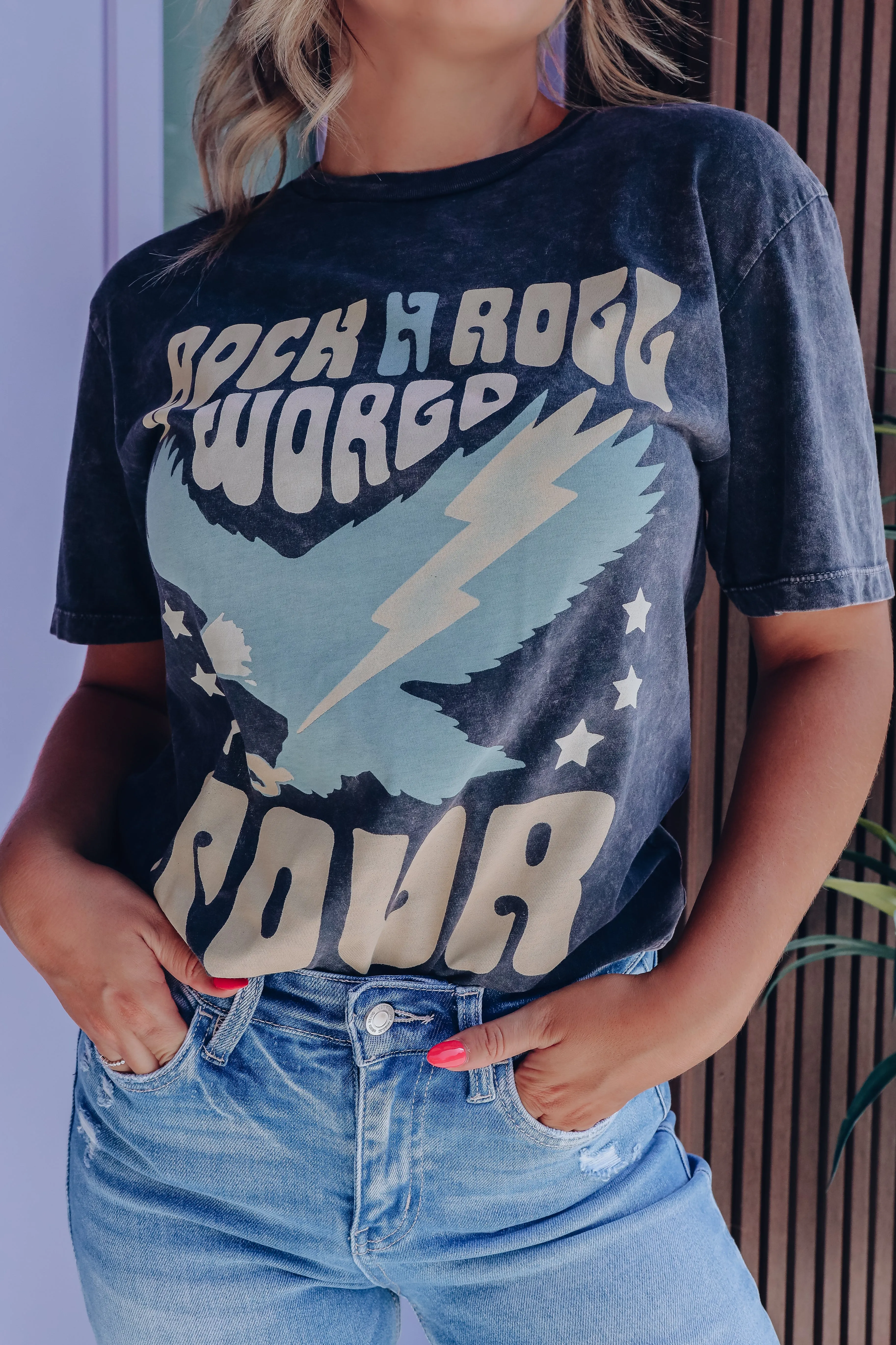 Rock N' Roll Eagle Graphic Tee - Black