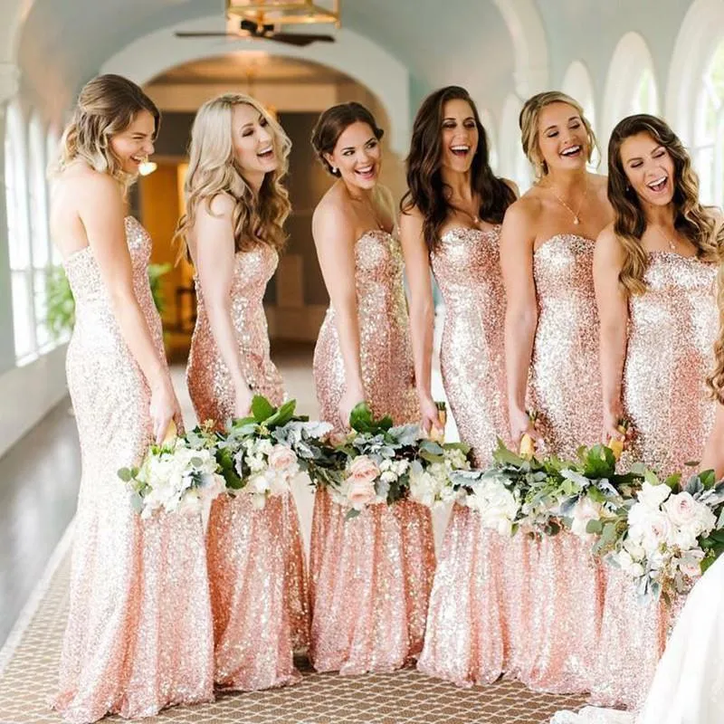 Rose Gold Sequin Mermaid Custom Long Bridesmaid Dresses,WGY0289