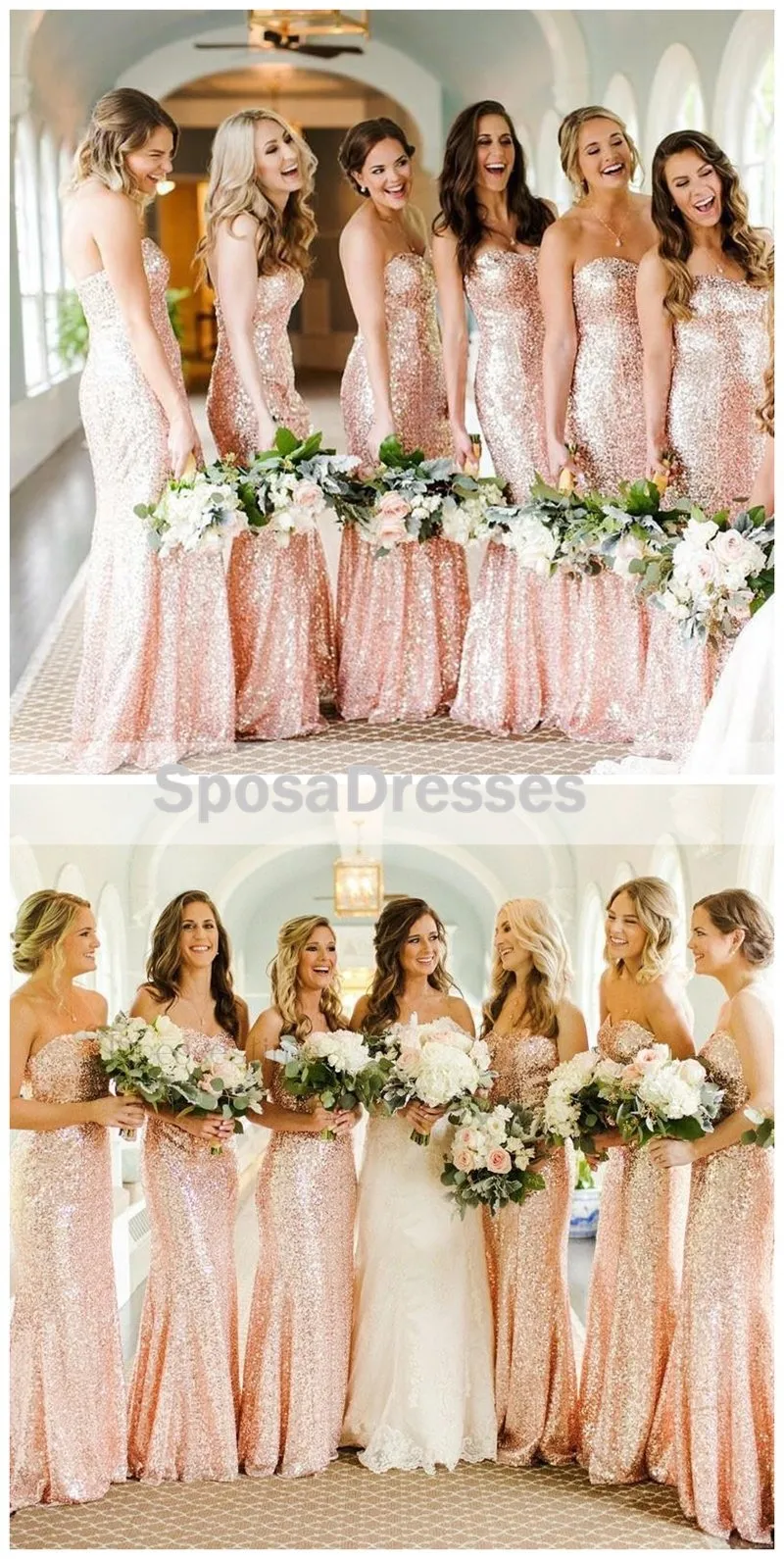 Rose Gold Sequin Mermaid Custom Long Bridesmaid Dresses,WGY0289