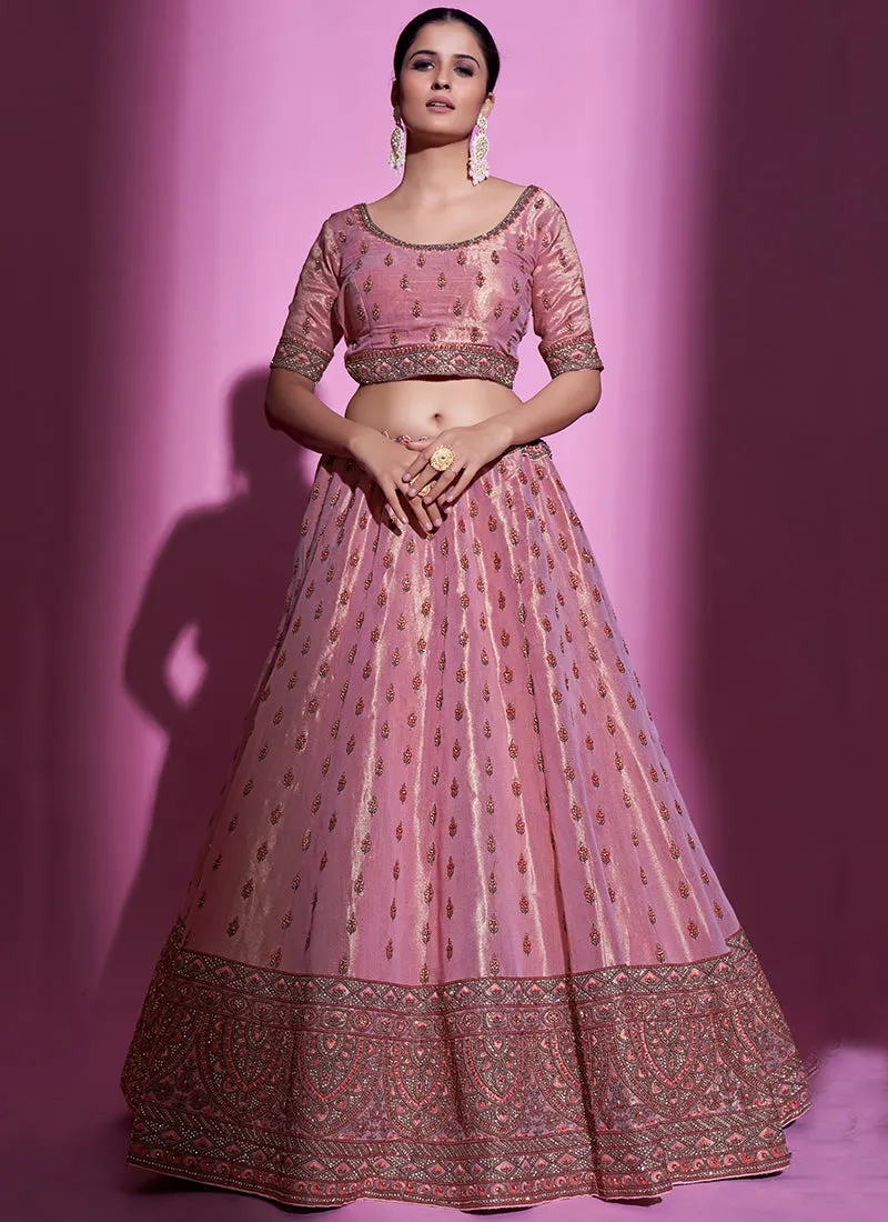 Rose Pink Multi Embroidery Wedding Lehenga Choli