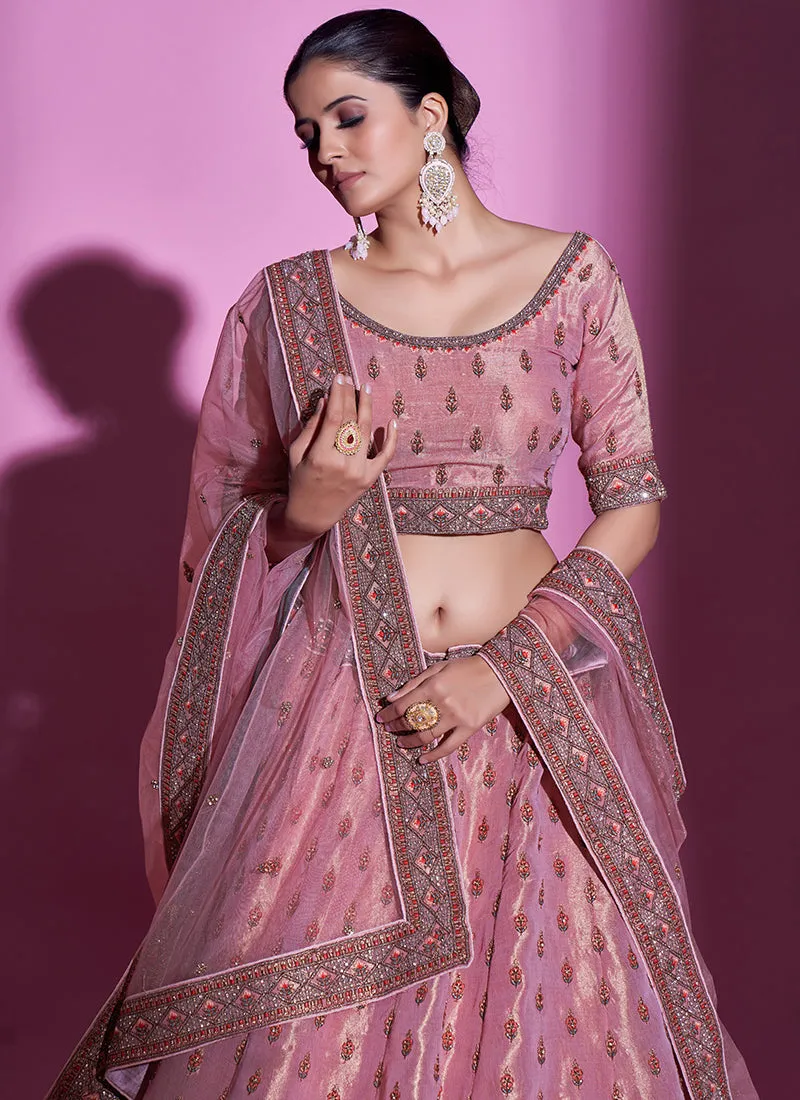 Rose Pink Multi Embroidery Wedding Lehenga Choli