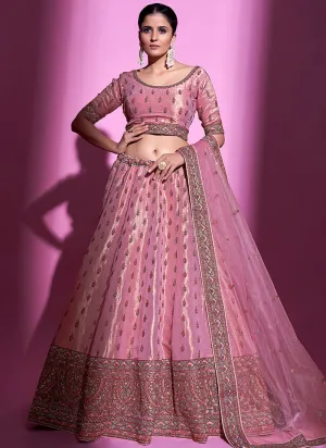 Rose Pink Multi Embroidery Wedding Lehenga Choli
