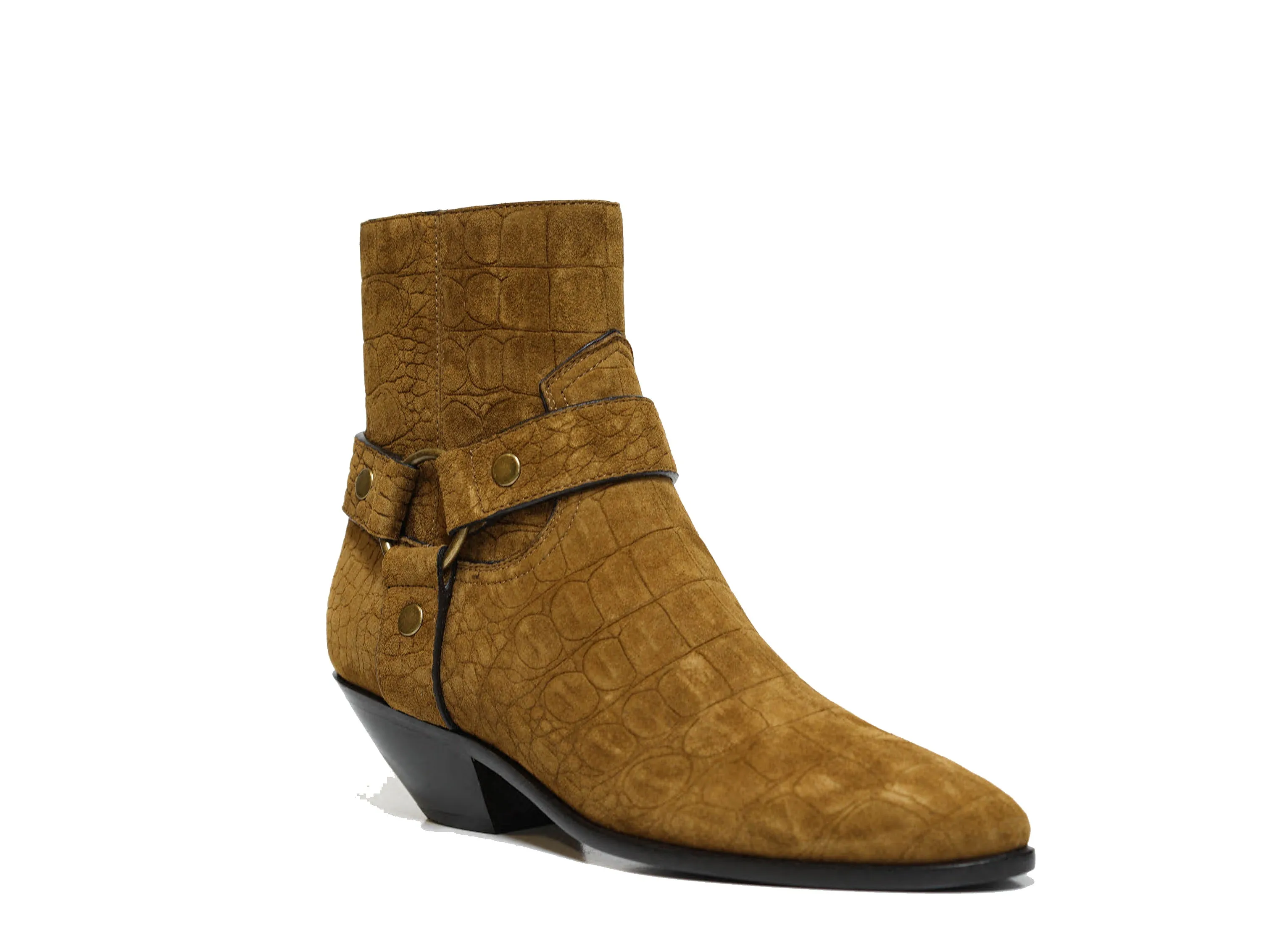 Saint Laurent Women's Fake Cocco Kenya Suede Boots West 45 Strap 606222 Special $790
