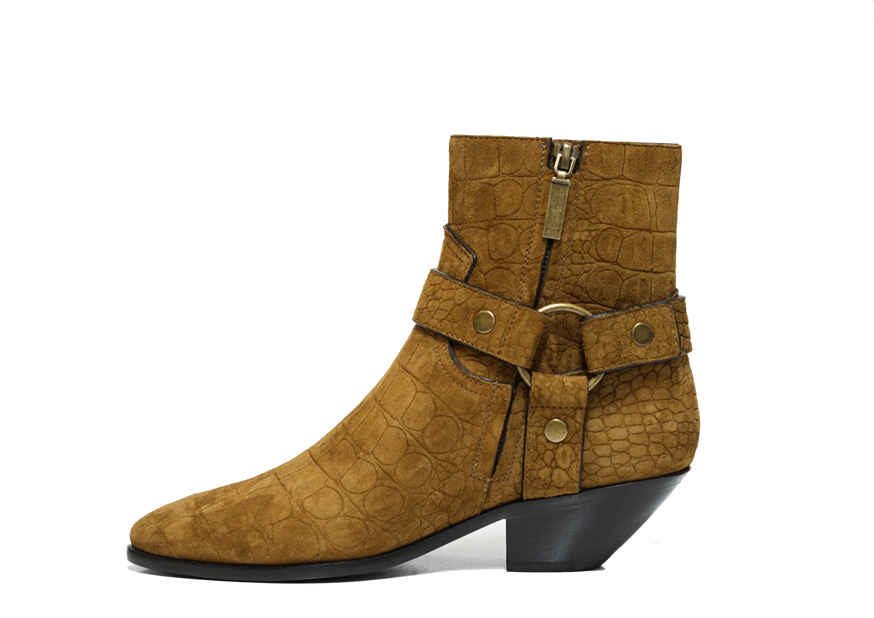 Saint Laurent Women's Fake Cocco Kenya Suede Boots West 45 Strap 606222 Special $790