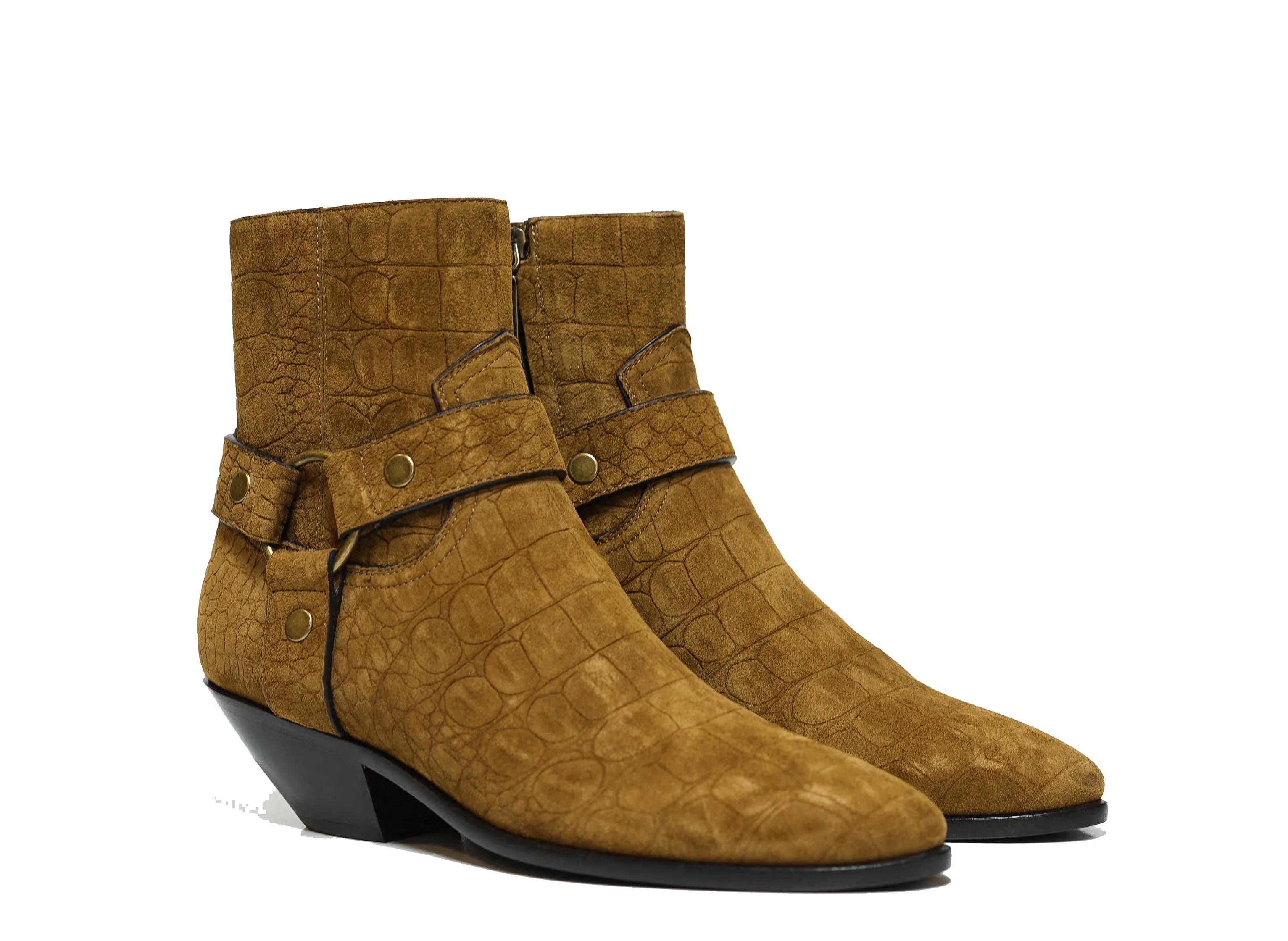 Saint Laurent Women's Fake Cocco Kenya Suede Boots West 45 Strap 606222 Special $790