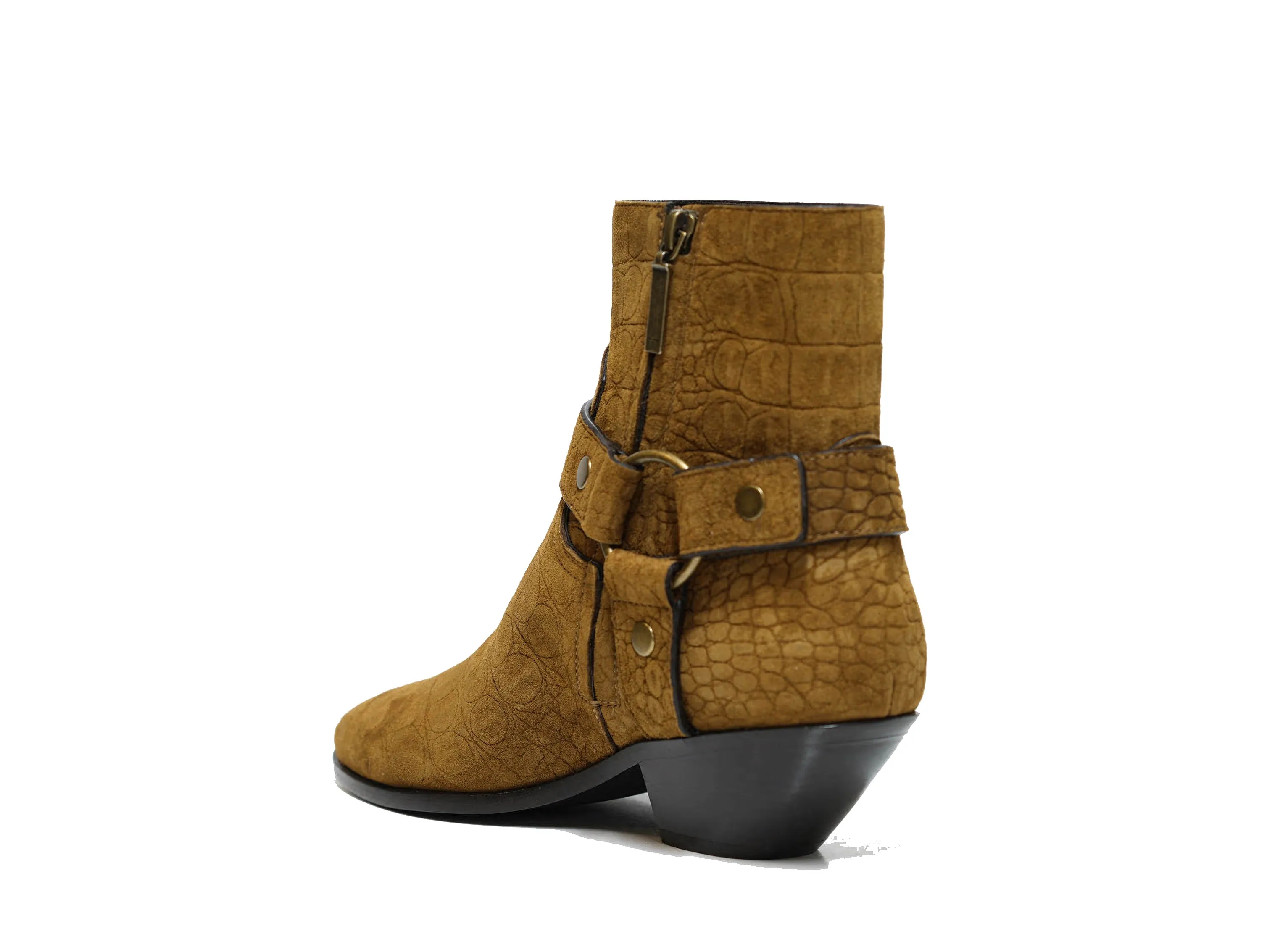 Saint Laurent Women's Fake Cocco Kenya Suede Boots West 45 Strap 606222 Special $790