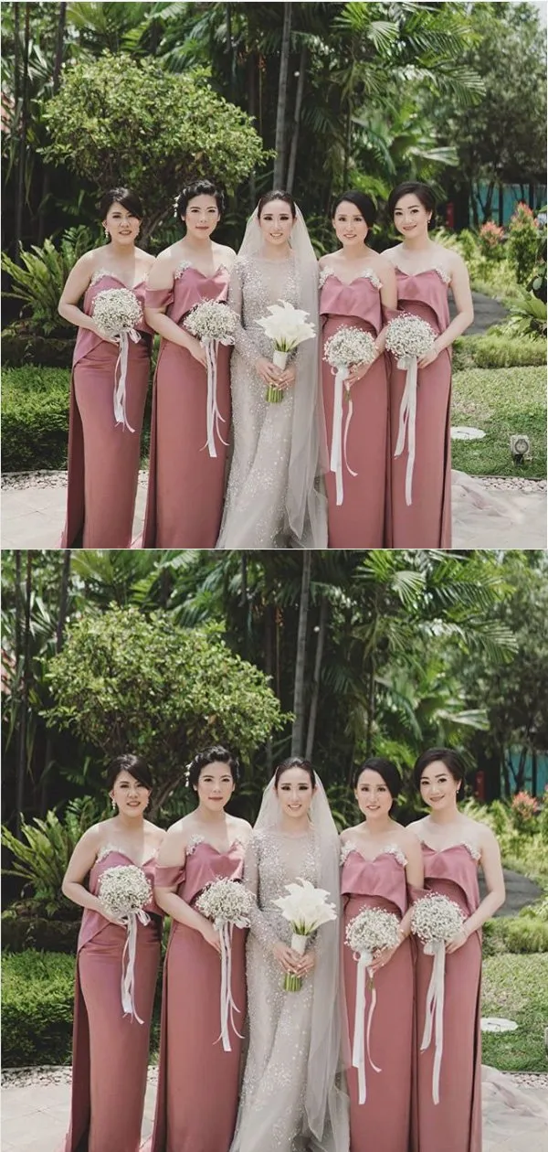 Sheath Sweetheart Dusty Pink Satin Bridesmaid Dresses,Cheap Bridesmaid Dresses,WGY0377