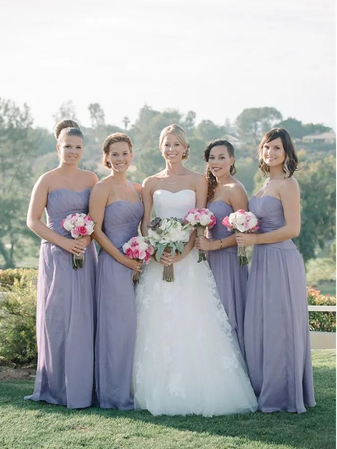 Simple Strapless Cheap Sweetheart Chiffon Custom Long Bridesmaid Dresses, WGY0294
